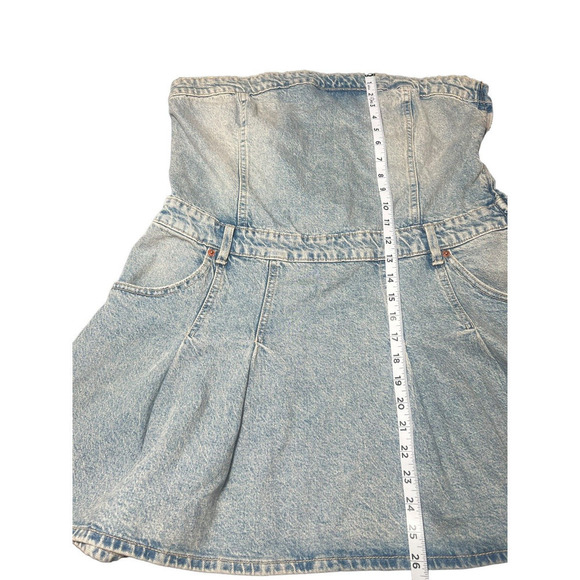 ZARA TRF Strapless Pleated Denim Mini Dress XL NWT | Y2K Corset Tube Style - Picture 10 of 14